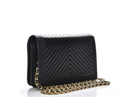 Chanel Boy Wallet On Chain Chevron Caviar Gold